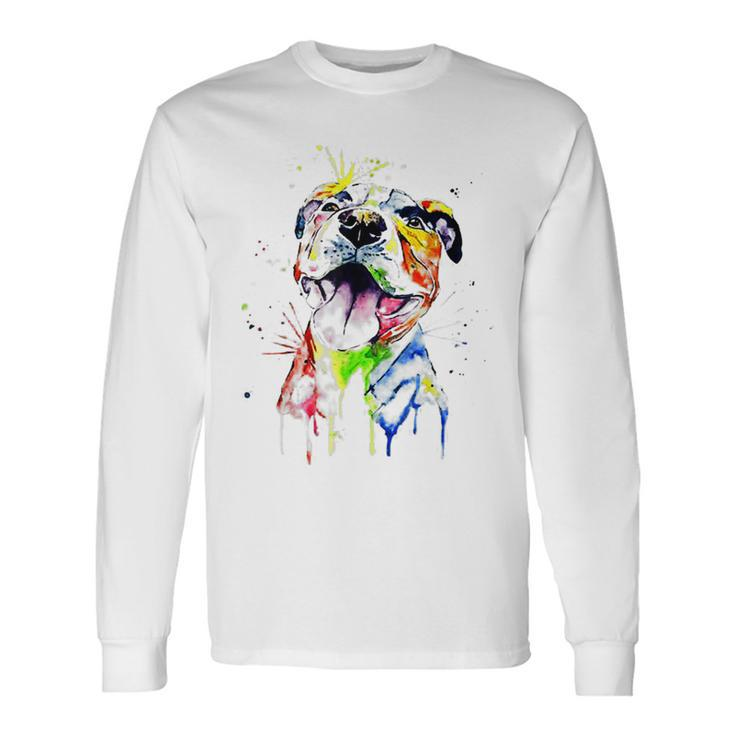 Colorful Pit-Bull Terrier Dog Love-R Dad Mom Boy Girl Long Sleeve T-Shirt