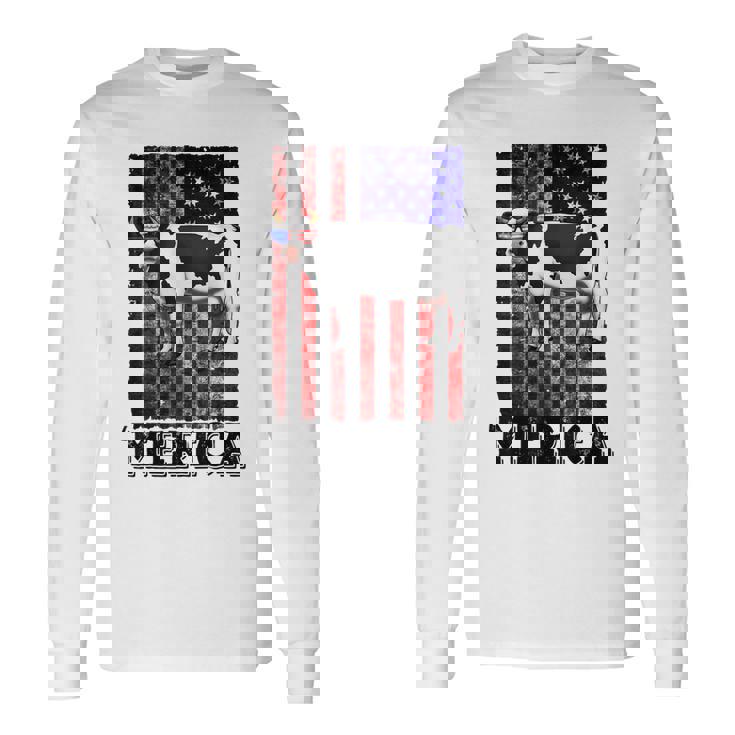Cow Merica 4Th Of July Patriotic American Long Sleeve T-Shirt