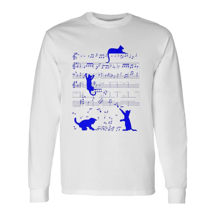 Cute Cats Kitty Music Notes Musician Art Long Sleeve T-Shirt T-Shirt
