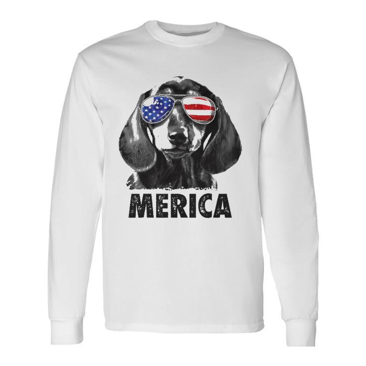Dachshund 4Th Of July Merica American Flag Sunglasses Long Sleeve T-Shirt T-Shirt