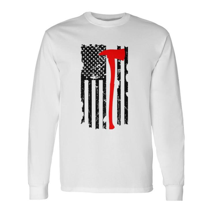 Distressed Patriot Axe Thin Red Line American Flag Long Sleeve T-Shirt T-Shirt
