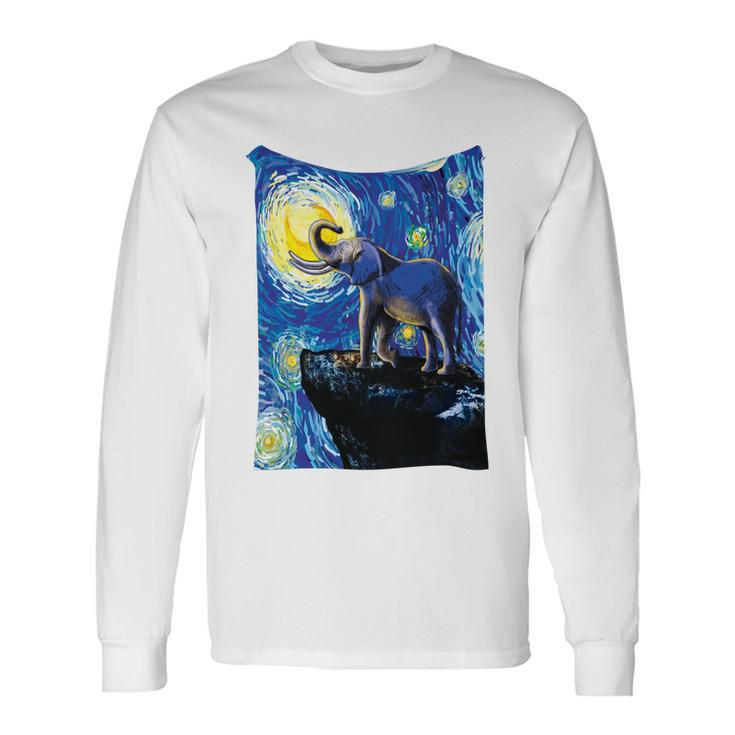 Elephant Moon Night Sky Long Sleeve T-Shirt