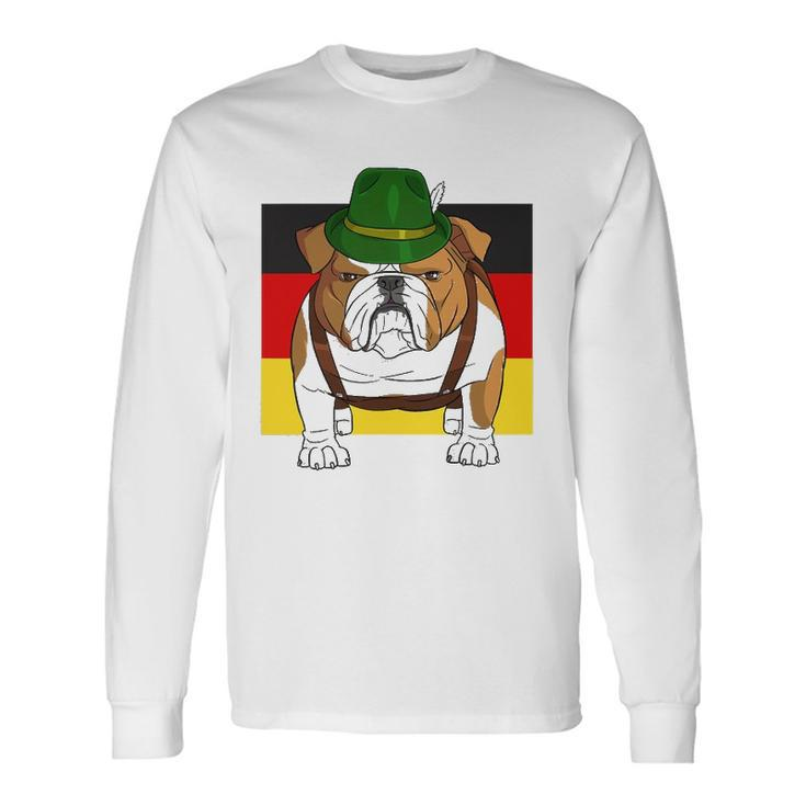 English Bulldog Oktoberfest Lederhosen Alpine Hat Prost Long Sleeve T-Shirt T-Shirt