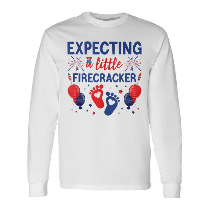 Expecting A Little Firecracker 4Th Of July Pregnancy Reveal Long Sleeve T-Shirt