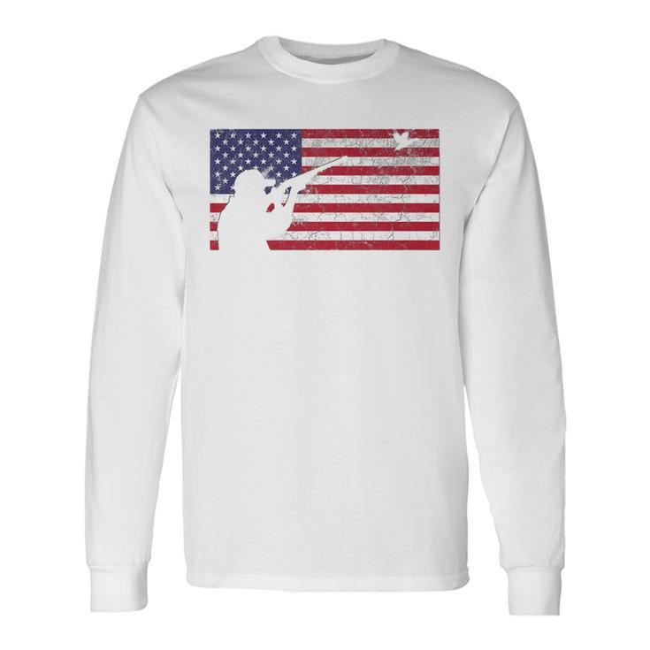 Fourth Of July 4Th American Flag Duck Hunting Geese Dad Usa Long Sleeve T-Shirt