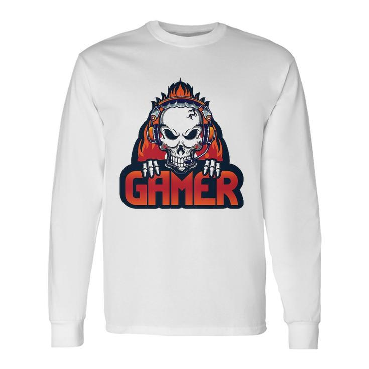 Gaming Headset With Skull Long Sleeve T-Shirt T-Shirt