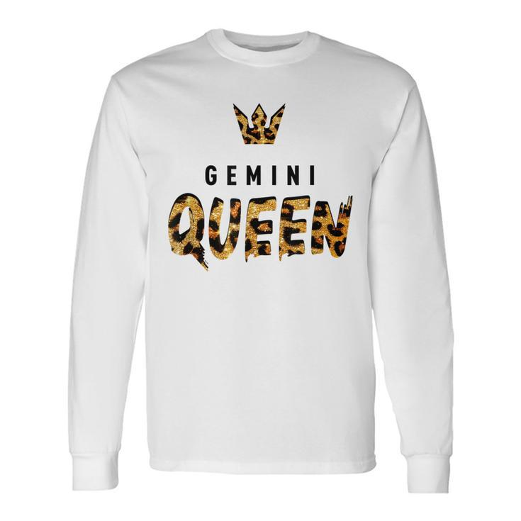 Gemini Queen Leopard Cheetah Pattern Astrology Birthday Long Sleeve T-Shirt
