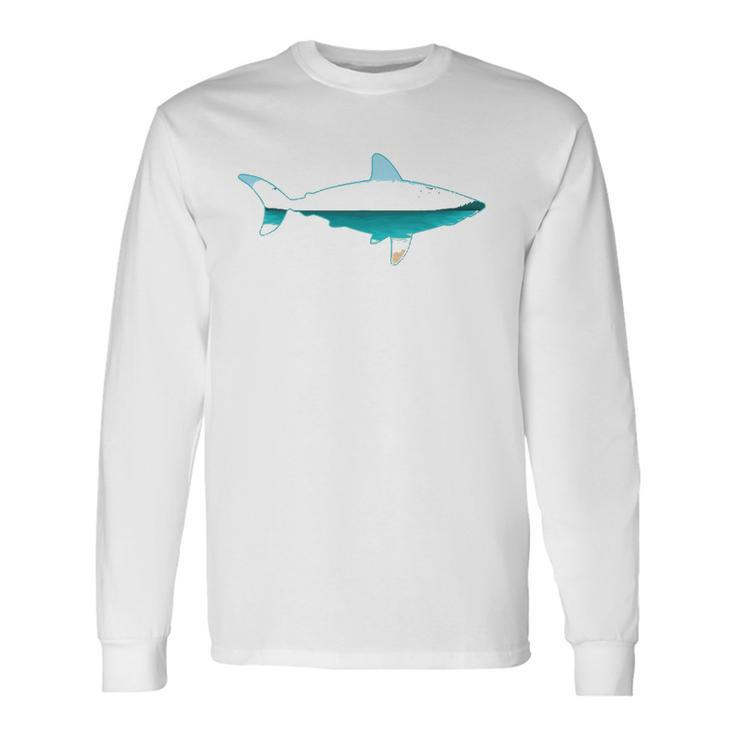 Great White Shark Print With Landscape Shark Lover Long Sleeve T-Shirt T-Shirt