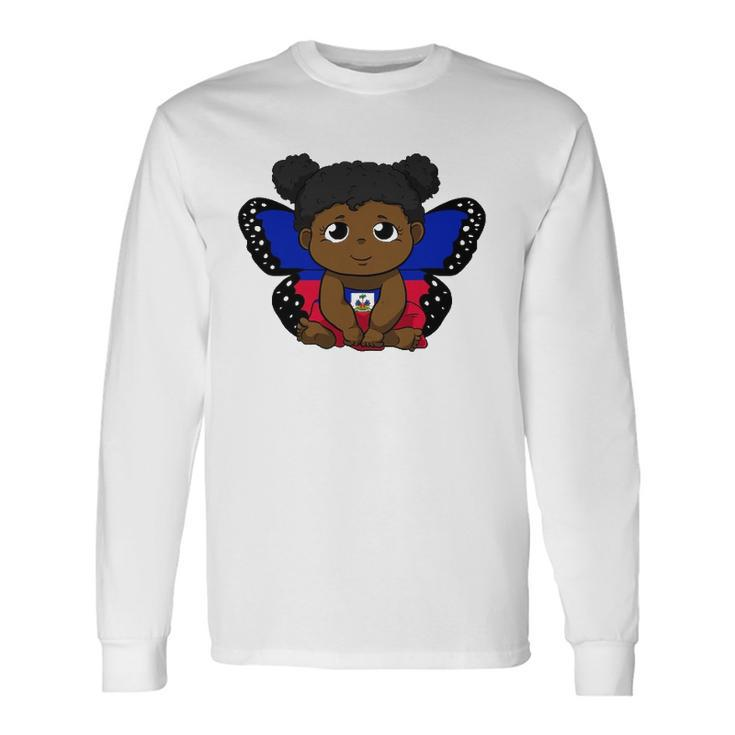 Haiti Haitian Love Flag Princess Girl Kid Wings Butterfly Long Sleeve T-Shirt T-Shirt