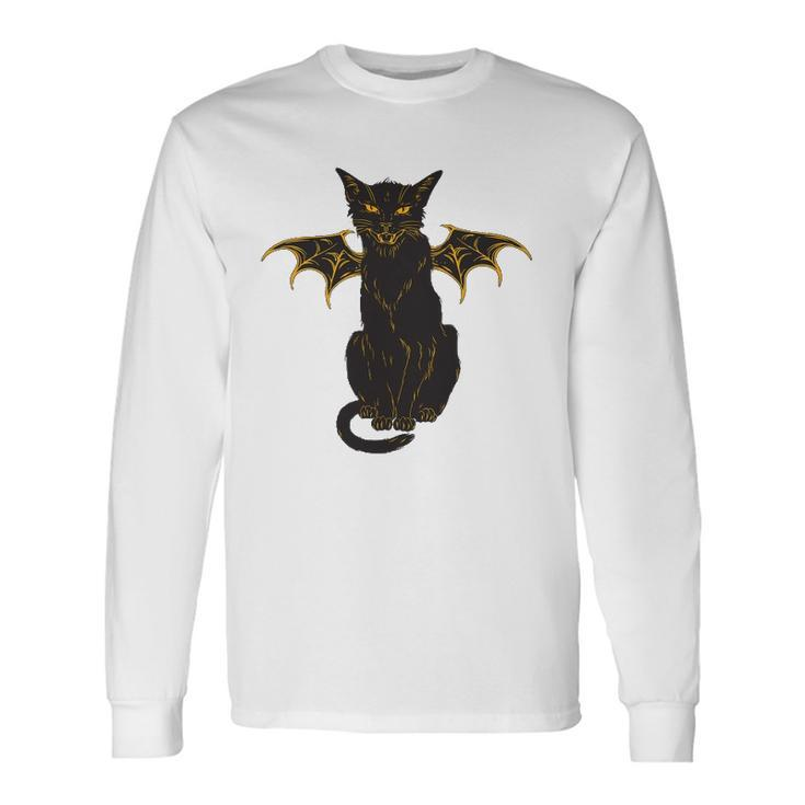 Halloween Black Cat With Wings Boy Girl Long Sleeve T-Shirt T-Shirt