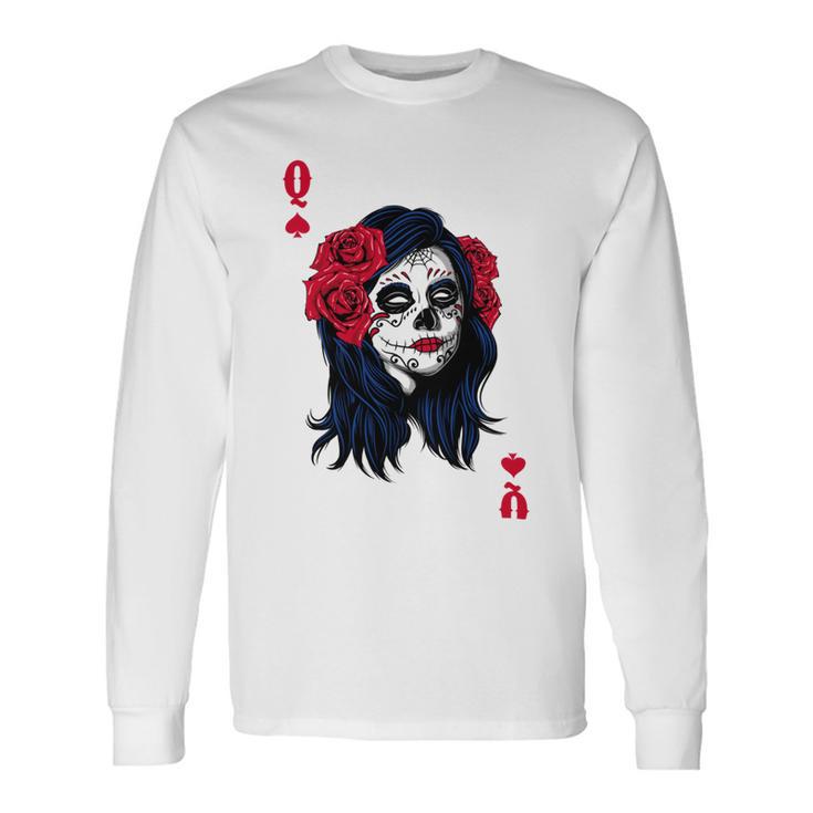 Halloween Sugar Skull With Red Floral Halloween Gift By Mesa Cute Unisex Long Sleeve