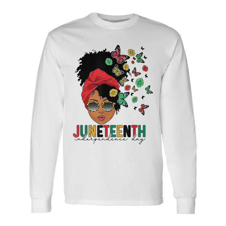Junenth Is My Independence Day Black Queen And Butterfly Long Sleeve T-Shirt T-Shirt Gifts ideas