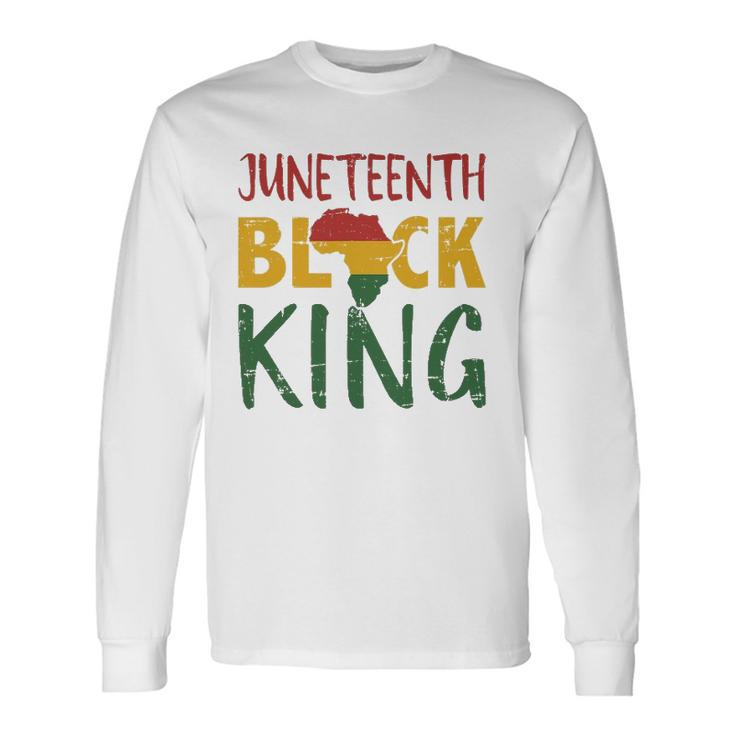 Juneteenth Black King In African Flag Colors For Afro Pride Long Sleeve T-Shirt