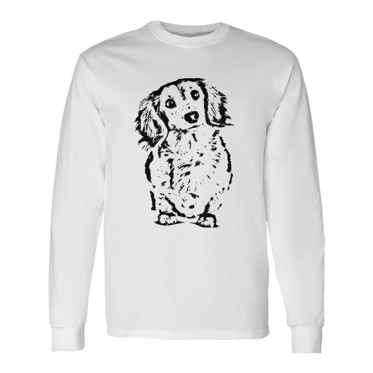Long Hair Dachshund Lover Doxie Mom Dad Cute Wiener Dog V-Neck Long Sleeve T-Shirt T-Shirt