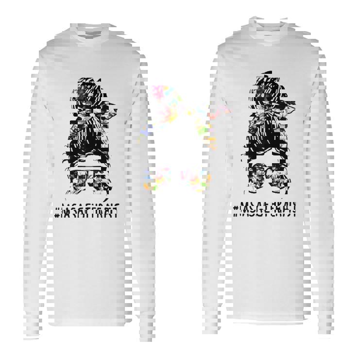 Lotus Massage Therapist Messy Bun Long Sleeve T-Shirt T-Shirt