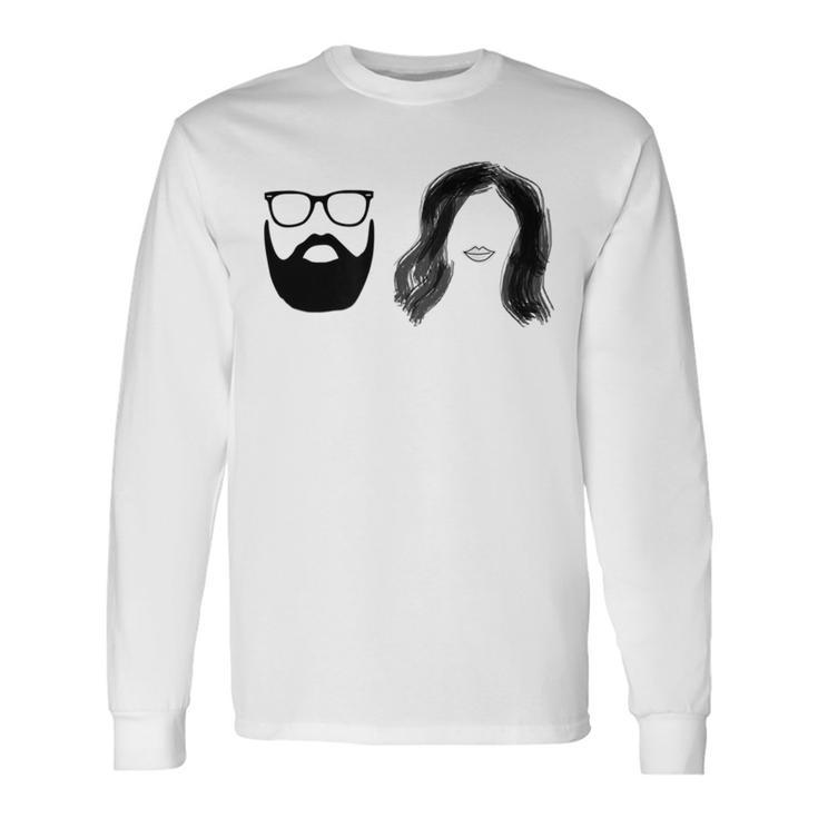 Man With Beard And Glasses With Woman Wavy Hair Unisex Long Sleeve