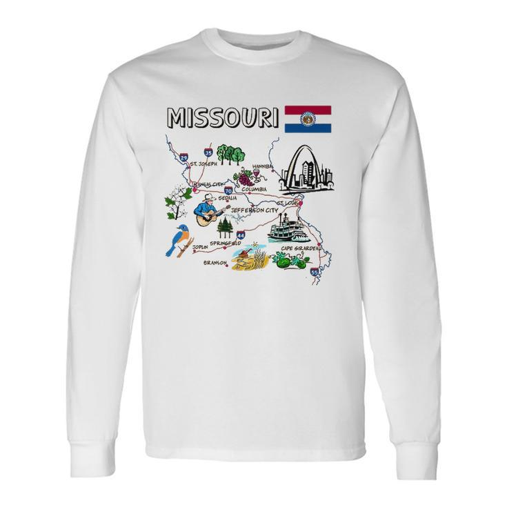 Map Of Missouri Landmarks Major Cities Roads Flag Long Sleeve T-Shirt T-Shirt Gifts ideas