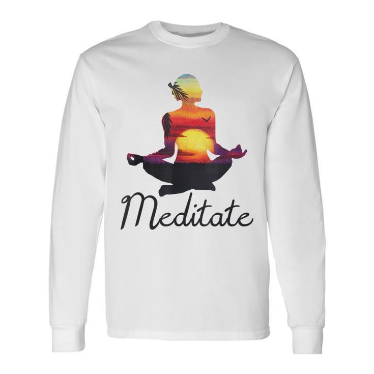 I Meditate Yoga Pose Tropical Sunrise Meditation V2 Long Sleeve T-Shirt