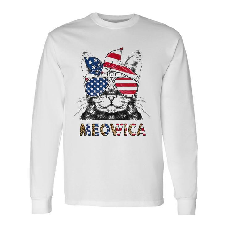 Meowica 4Th Of July Cat American Flag Patriotic Cat Lovers Long Sleeve T-Shirt T-Shirt