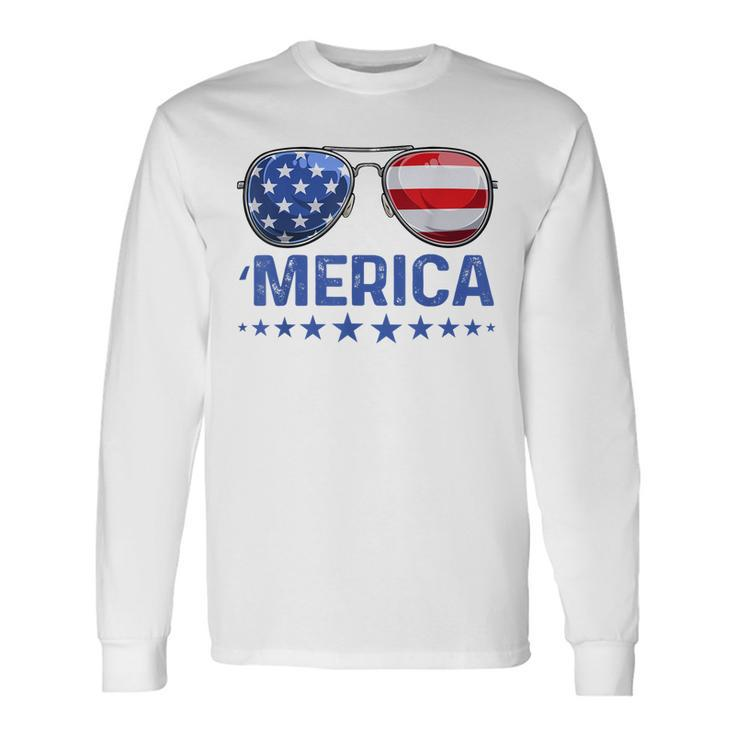 Merica Patriotic Usa Flag Sunglusses 4Th Of July Usa Long Sleeve T-Shirt Gifts ideas