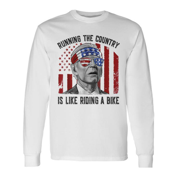 Merry 4Th Of July Joe Biden Falling Off His Bicycle Long Sleeve T-Shirt