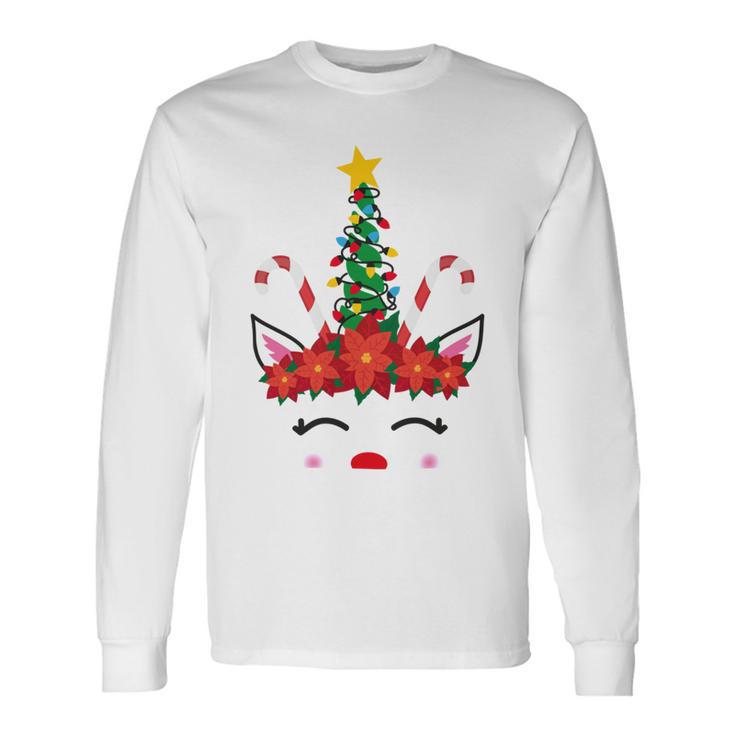 New Christmas Unicorn Face Santicorn Poinsettia Crown Cute V2 Unisex Long Sleeve Gifts ideas