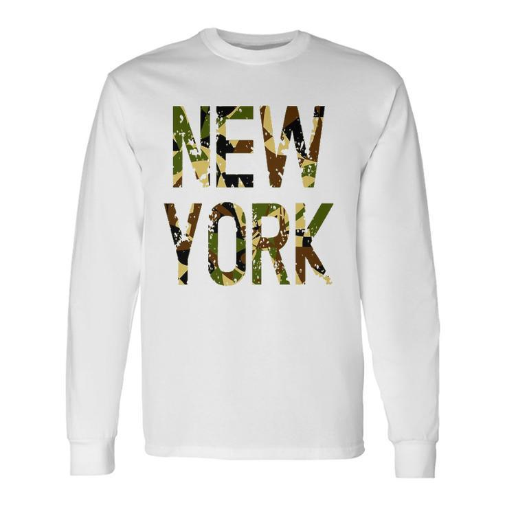New York Camo Distressed Long Sleeve T-Shirt T-Shirt