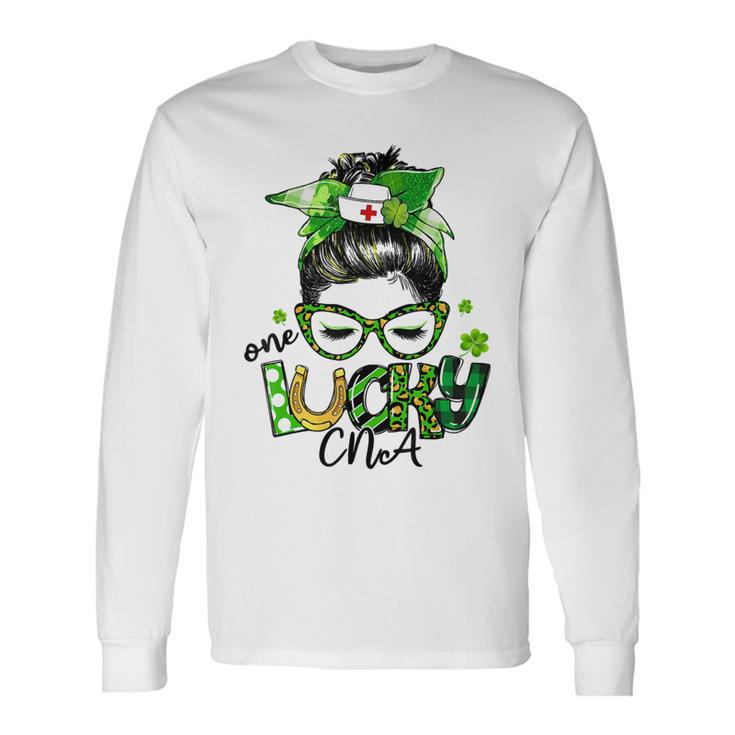 One Lucky Cna Messy Bun Shamrocks St Patricks Day Unisex Long Sleeve Gifts ideas