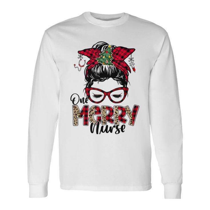 One Merry Nurse Messy Bun Tee Christmas Scrubs For Nurses Unisex Long Sleeve