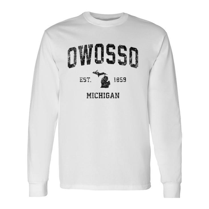 Owosso Michigan Mi Vintage Sports Black Print Long Sleeve T-Shirt