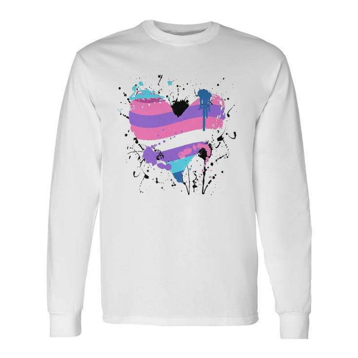 Paint Splash Bigender Heart Gender Bigender Pride Flag Long Sleeve T-Shirt T-Shirt