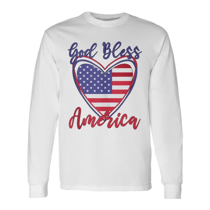 Patriotic 4Th Of July Heart For Women Cute God Bless America Long Sleeve T-Shirt