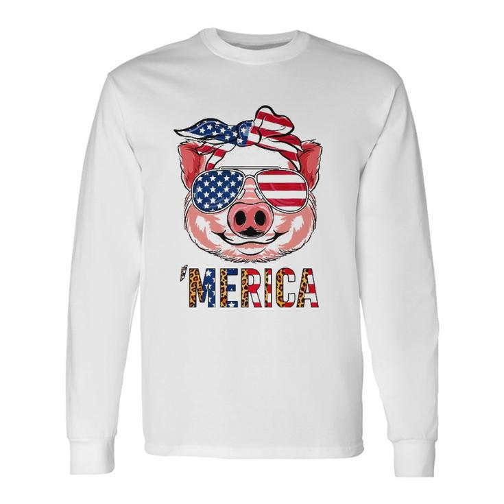 Pig Merica 4Th Of July American Flag Leopard Girls Kid Long Sleeve T-Shirt T-Shirt