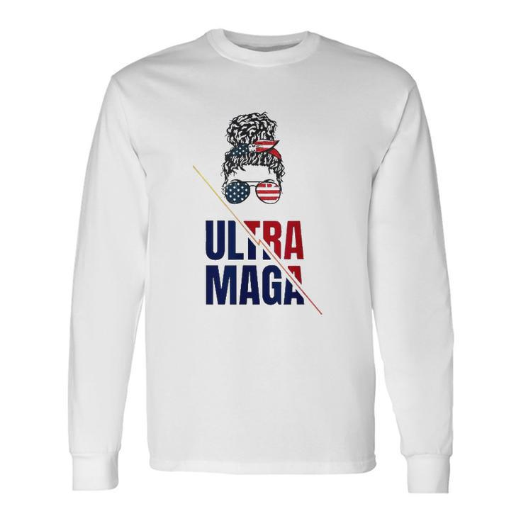 Pro Trump Ultra Mega Messy Bun Usa Flag Anti Joe Biden Long Sleeve T-Shirt T-Shirt Gifts ideas