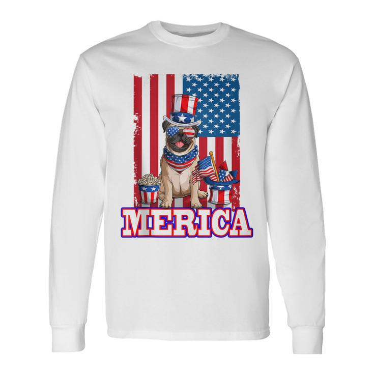 Pug Dad Mom 4Th Of July American Flag Merica Dog Long Sleeve T-Shirt