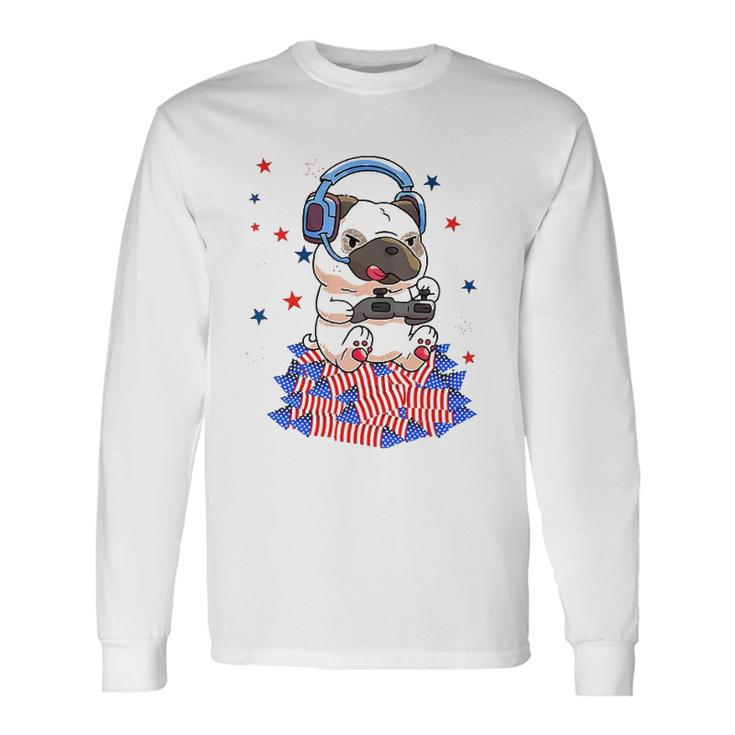 Pug Game Puppy Controller 4Th Of July Boys Video Gamer Long Sleeve T-Shirt T-Shirt Gifts ideas