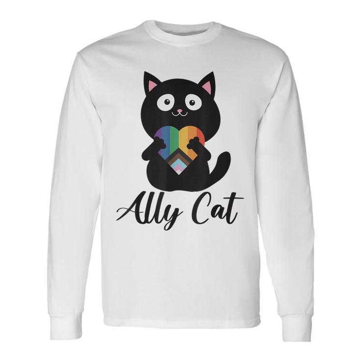 Rainbow Ally Cat Lgbt Gay Pride Flag Heart Long Sleeve T-Shirt T-Shirt Gifts ideas