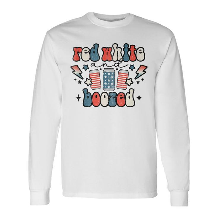 Red White & Booze Summer Drinking 4Th Of July Usa Flag Long Sleeve T-Shirt