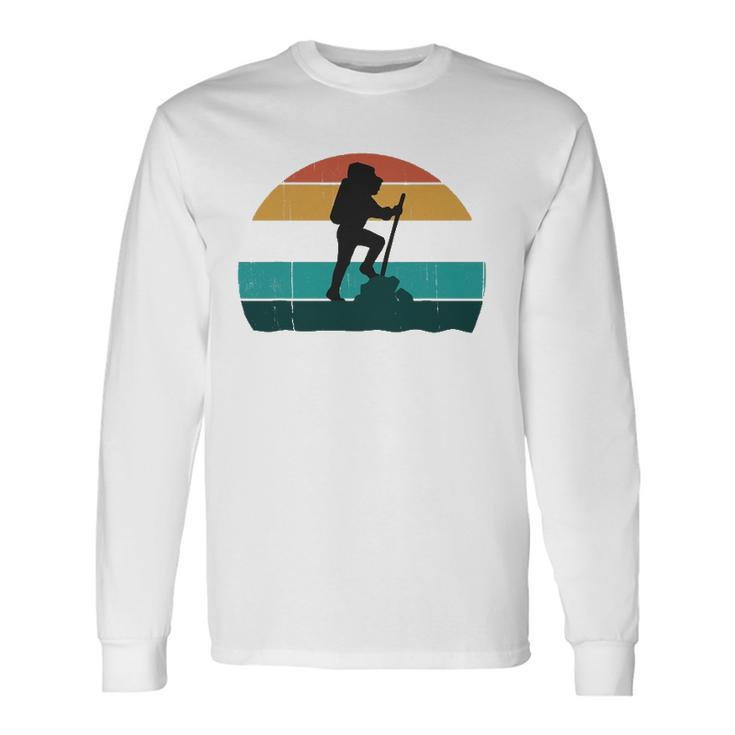 Retro Hiker Vintage Sunset Hiking Explorer Climber Long Sleeve T-Shirt T-Shirt