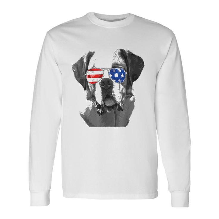Saint Bernard Dog Sunglasses Flag American 4Th Of July Long Sleeve T-Shirt T-Shirt