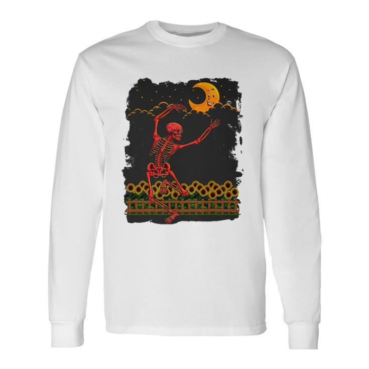 Skeleton Macabre Dancing Red Graphic Goth Halloween Long Sleeve T-Shirt T-Shirt