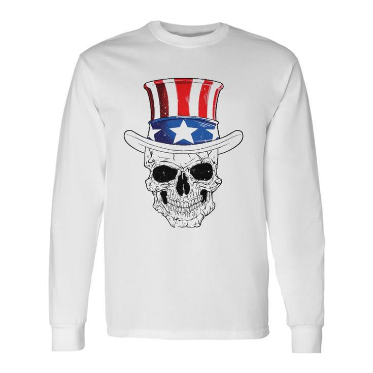 Skull 4Th Of July Uncle Sam American Flag Long Sleeve T-Shirt T-Shirt