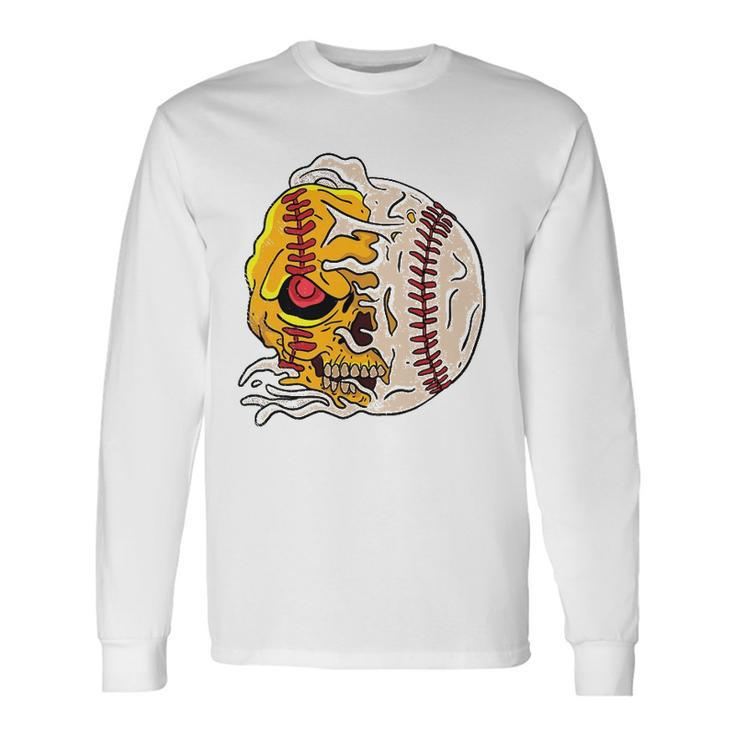 Skull Baseball Cool Skeleton Sports Player Pitcher Catcher Long Sleeve T-Shirt T-Shirt