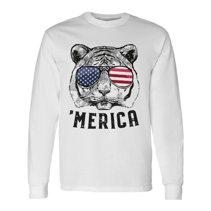Tiger American Flag 4Th Of July Merica Sunglasses Long Sleeve T-Shirt T-Shirt