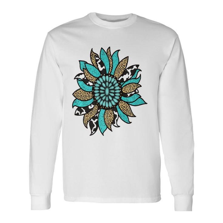 Turquoise Rodeo Decor Graphic Sunflower Long Sleeve T-Shirt T-Shirt