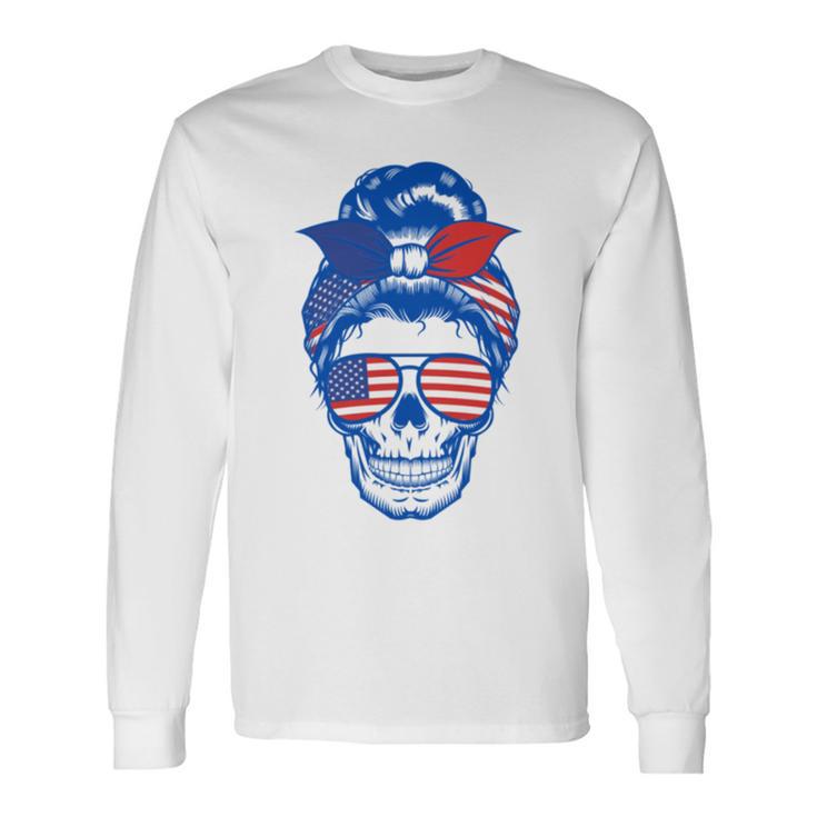 Ultra Maga Red White Blue Skull Long Sleeve T-Shirt