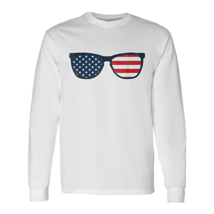 Usa Sunglasses Independence Day Men Women Vintage Long Sleeve T-Shirt