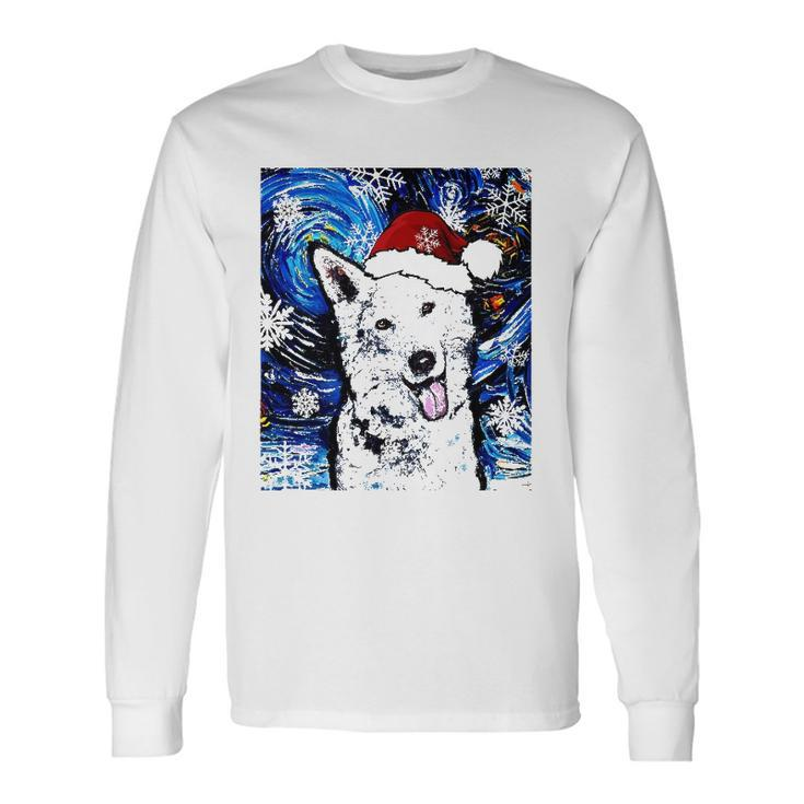 White German Shepherd Santa Starry Night Dog Christmas Long Sleeve T-Shirt T-Shirt