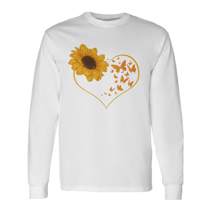 Yellow Flower Sunflowers Heart Butterfly Blossom Sunflower Long Sleeve T-Shirt T-Shirt