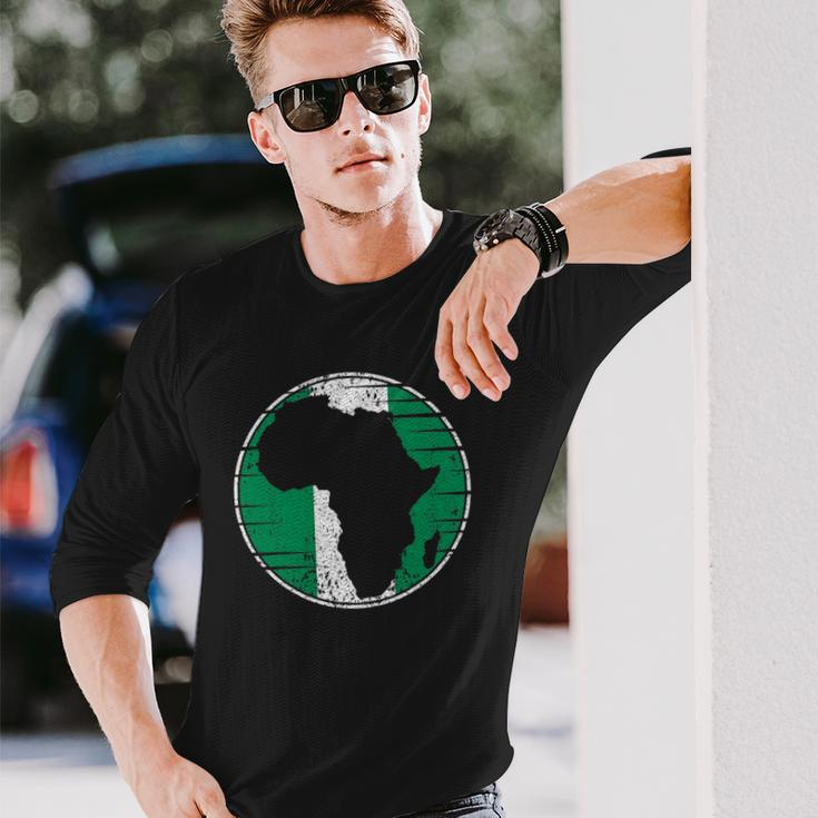 Africa Vintage Retro Map Nigeria Nigerian Flag Long Sleeve T-Shirt Gifts for Him